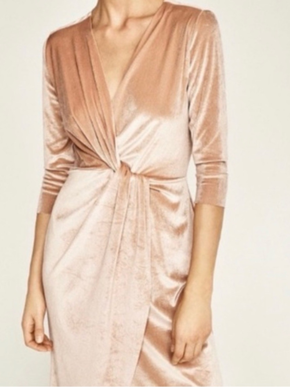 Zara Velvet Twist-Front Midi Dress - Blush small